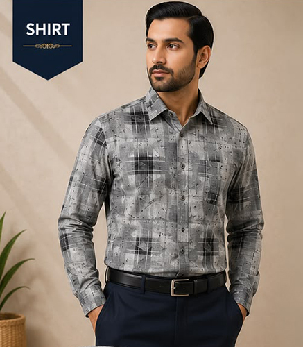 Design No 1615 Printed Grey Color Check Shirt