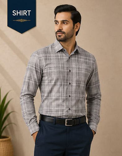 Design No 1615 Printed Grey Color Lining Shirt