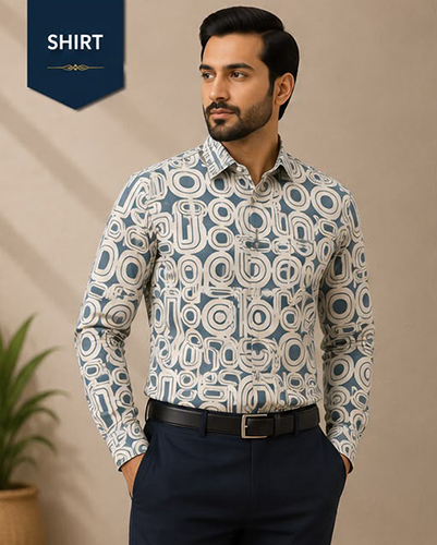 Design No 1615 Printed Steel Blue Color Shirt