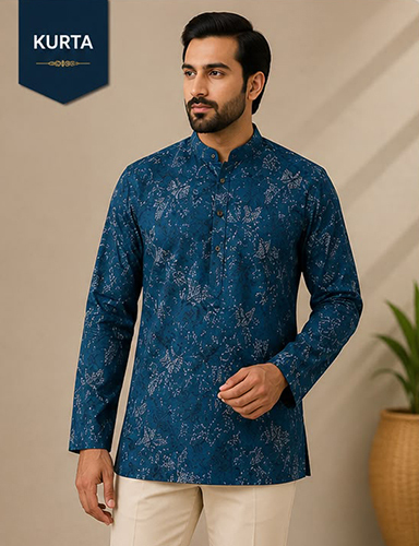 Design No 1615 Printed Teal Blue Color Kurta