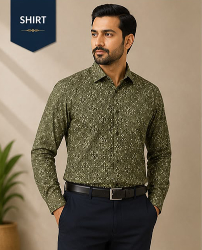 Design No 1615 Printed Olive Color Cotton Shirt
