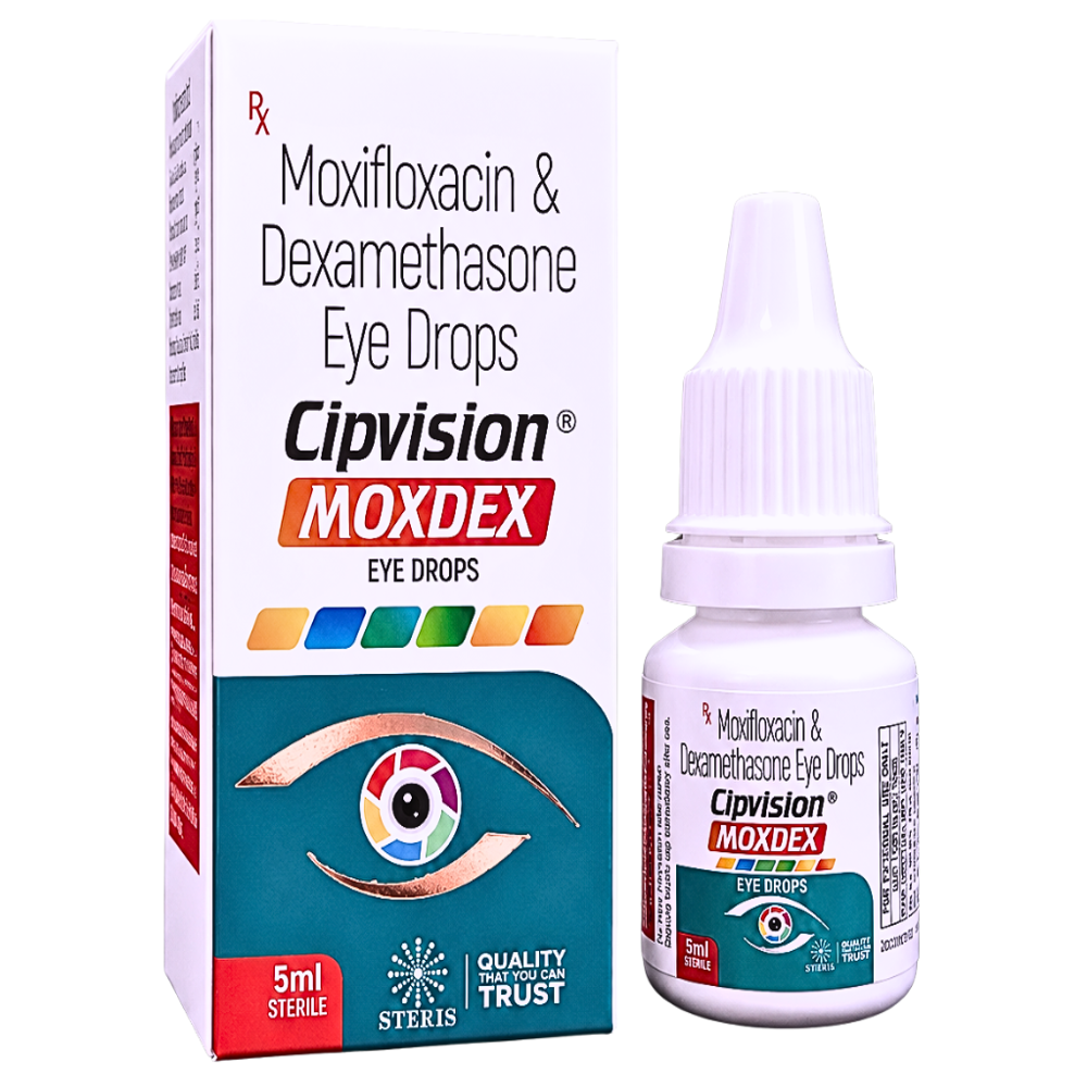 Moxifloxacin & Dexamethasone Eye Drops - Brand Name: Cipvision Moxdex
