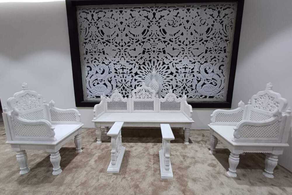 White Marble Premium 7 Seater With Tea Table Set