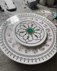 White Marble Premium Round Dining Table With Inlay Work - Density: 2.75 Gram Per Cubic Centimeter(g/cm3)