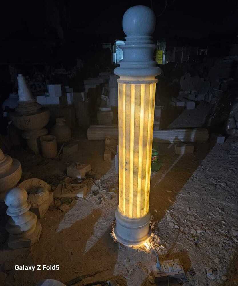 White Marble Premium Railling Pillar With Light