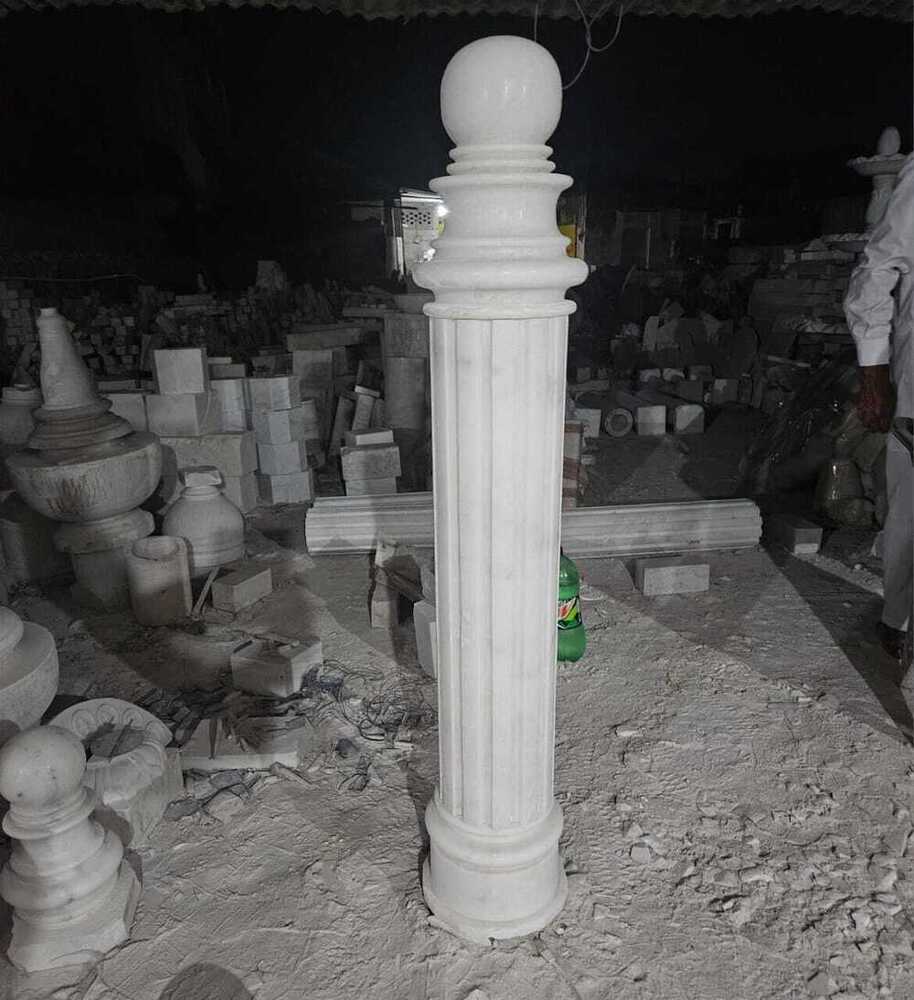 White Marble Premium Railling Pillar With Light