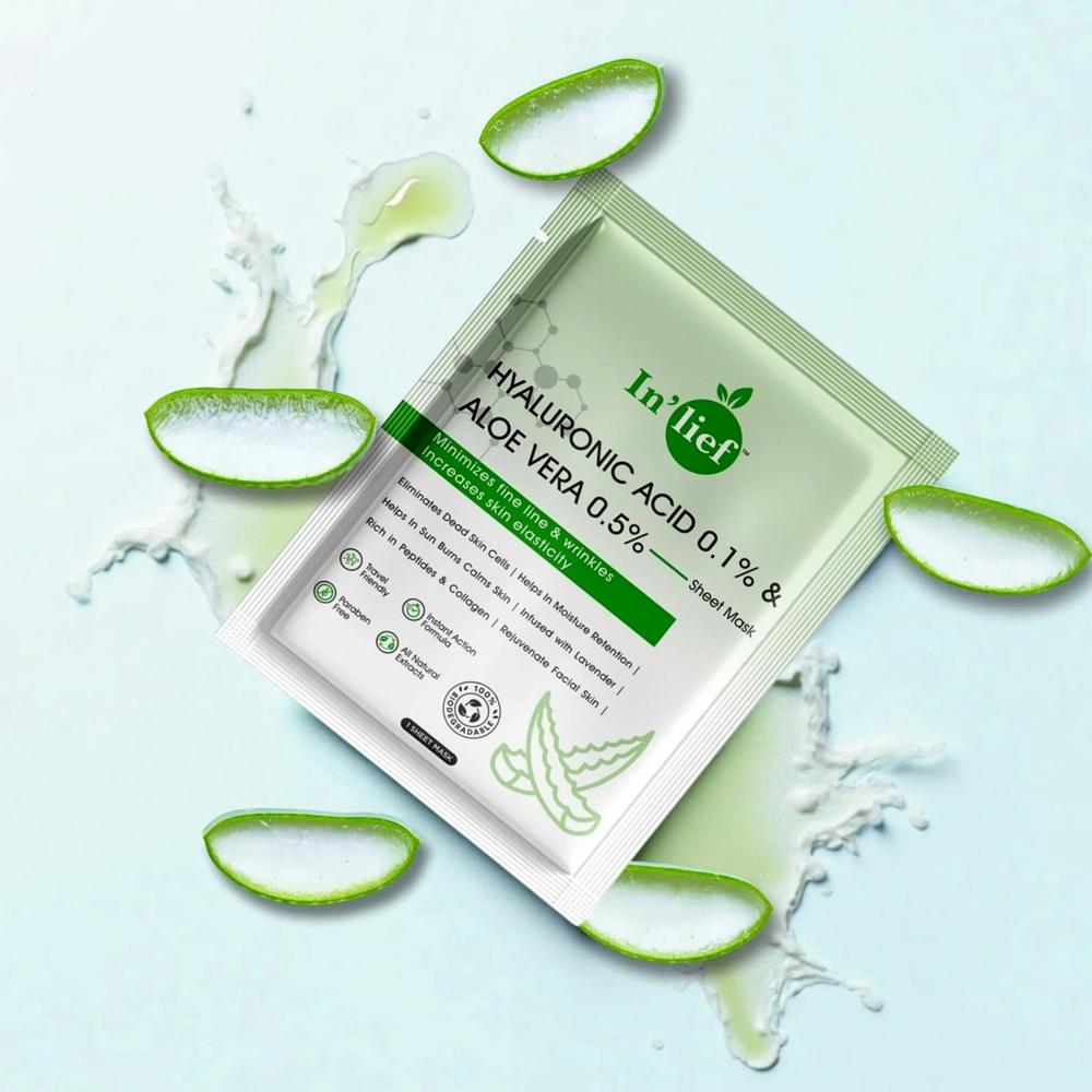 In Lief Hyaluronic Acid 0.1% & Aloe Vera 0.5% Hydrating Facial Mask (1 Pc) - Age Group: As Per Product Requirement