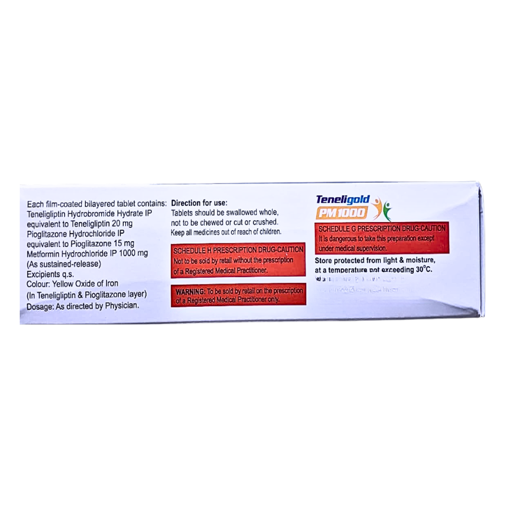 Teneligliptin 20mg,Pioglitazone 15mg & Metformin Hydrochloride (Sustained Release) 1000mg Tablets