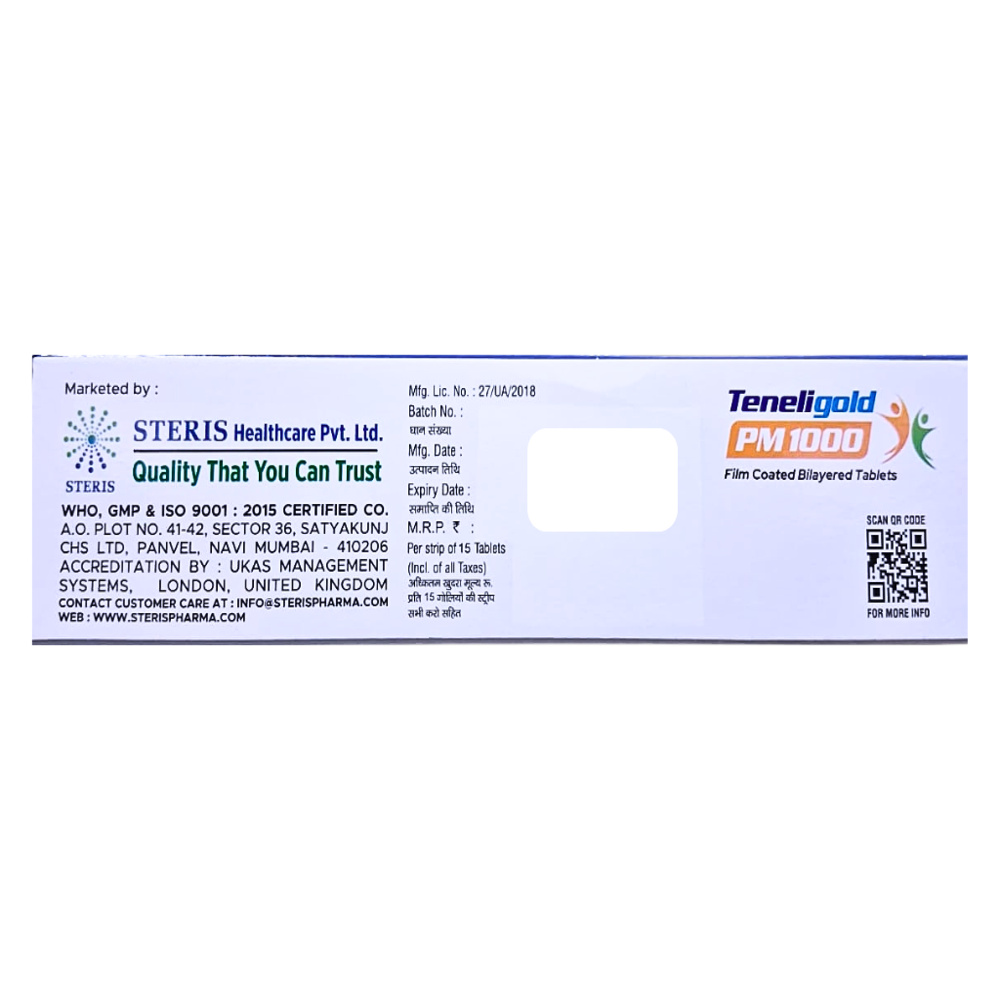 Teneligliptin 20mg,Pioglitazone 15mg & Metformin Hydrochloride (Sustained Release) 1000mg Tablets