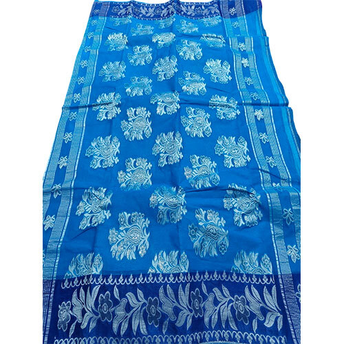 Pure Cotton Baluchari Saree - Color: Blue With Silver Zari Work