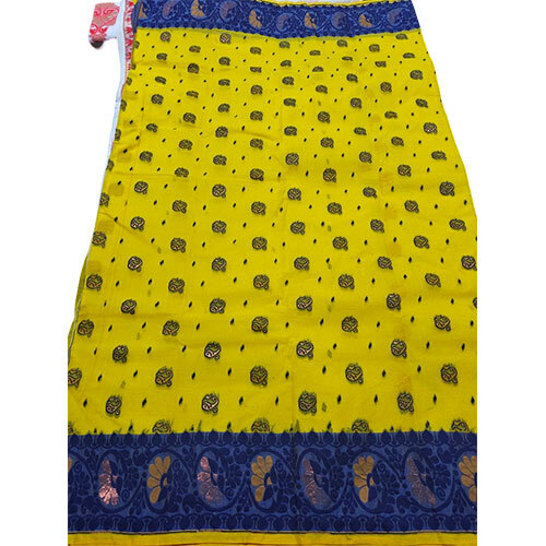 Yellow Cotton Baluchari Saree
