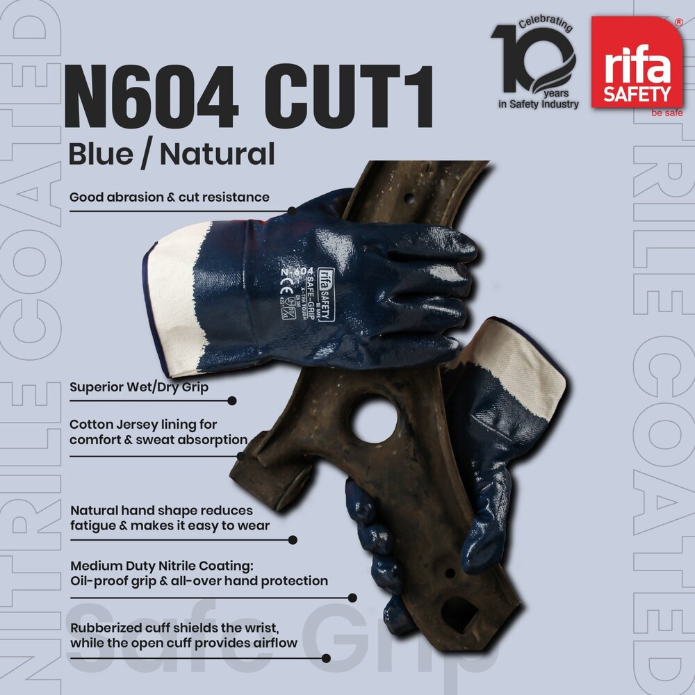 Rifa N604 ப்ளூ கலர் தொழில்துறை பாதுகாப்பு கையுறைகள்