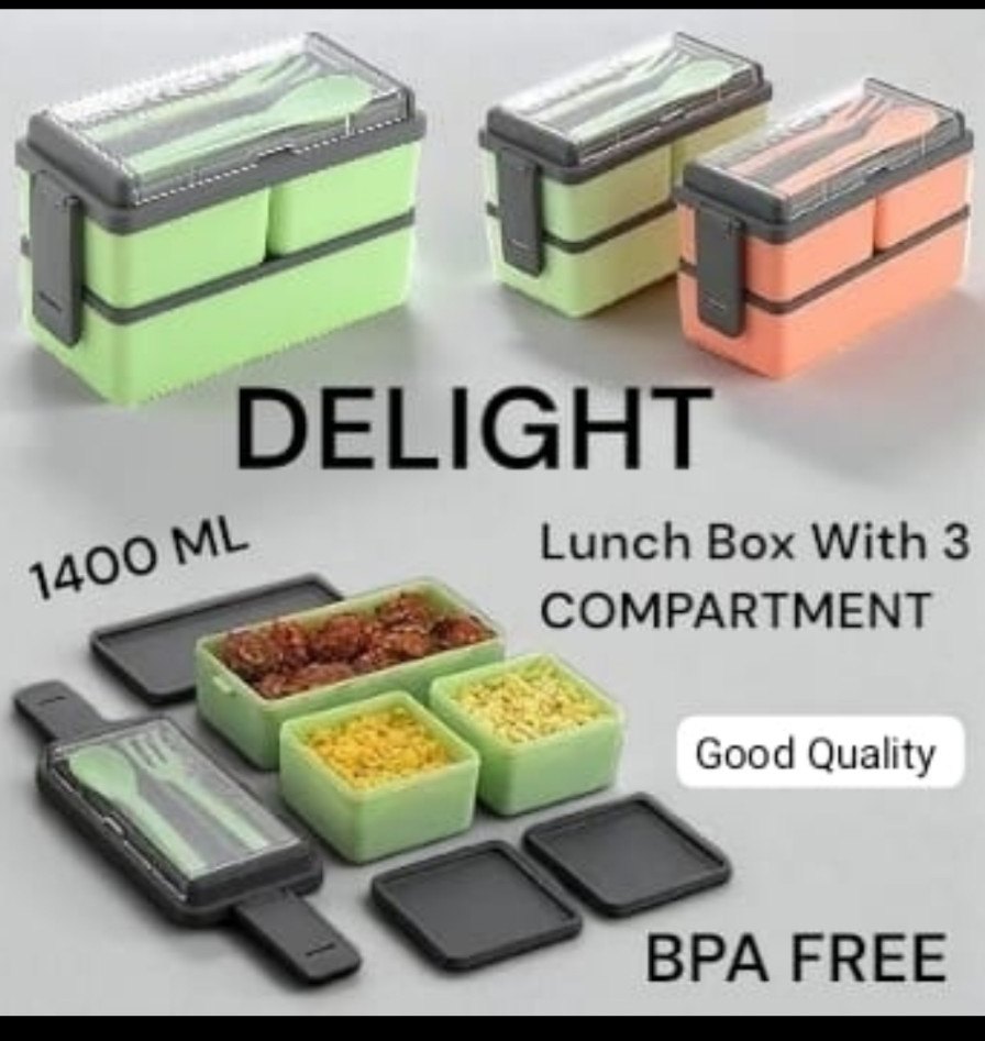 Delight Plastic Lunch Box 3 COMPARTMENT