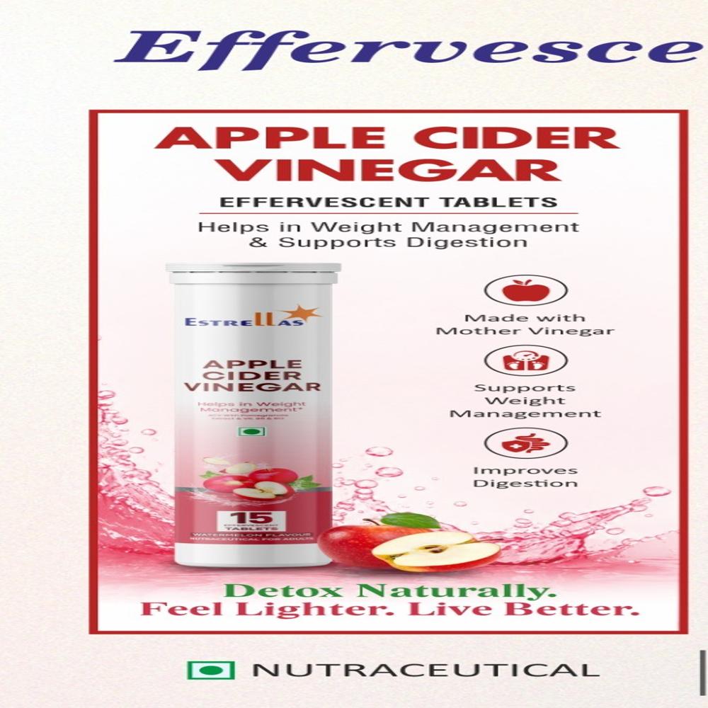 Estrellas Apple Cider Vinegar Effervescent Tablet - White To Off-white, Watermelon Flavor | Vitamin B6, B12, Fast Absorption For Adults