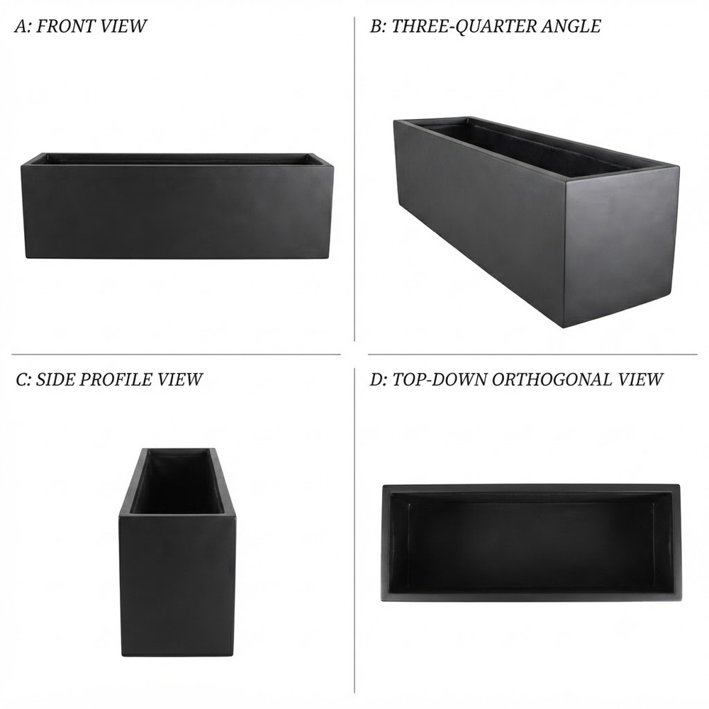 Rectangular Fiberglass Planter - Color: Black