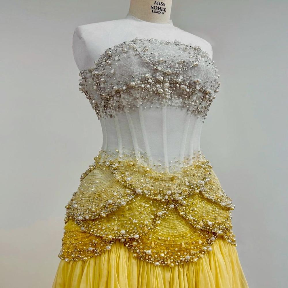 Golden Pearl Corset Luxury Designer Evening Gown