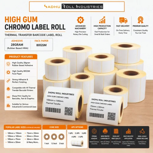 High Gum Chromo Label Roll - Color: White