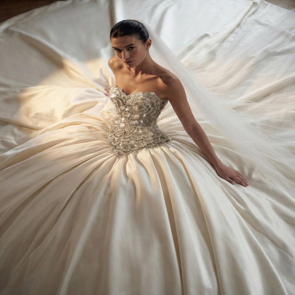 Royal Pearl Embellished Luxury Bridal Wedding Ball Gown