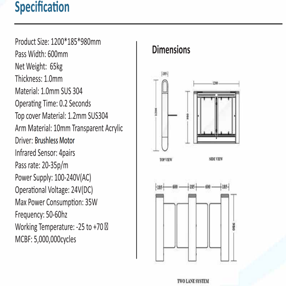 eSSL SB-ES-3012 Single Lane Swing Barrier