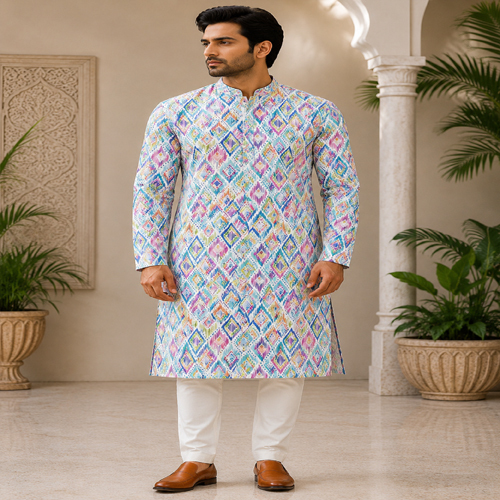 Mens Floral Printed Kurta