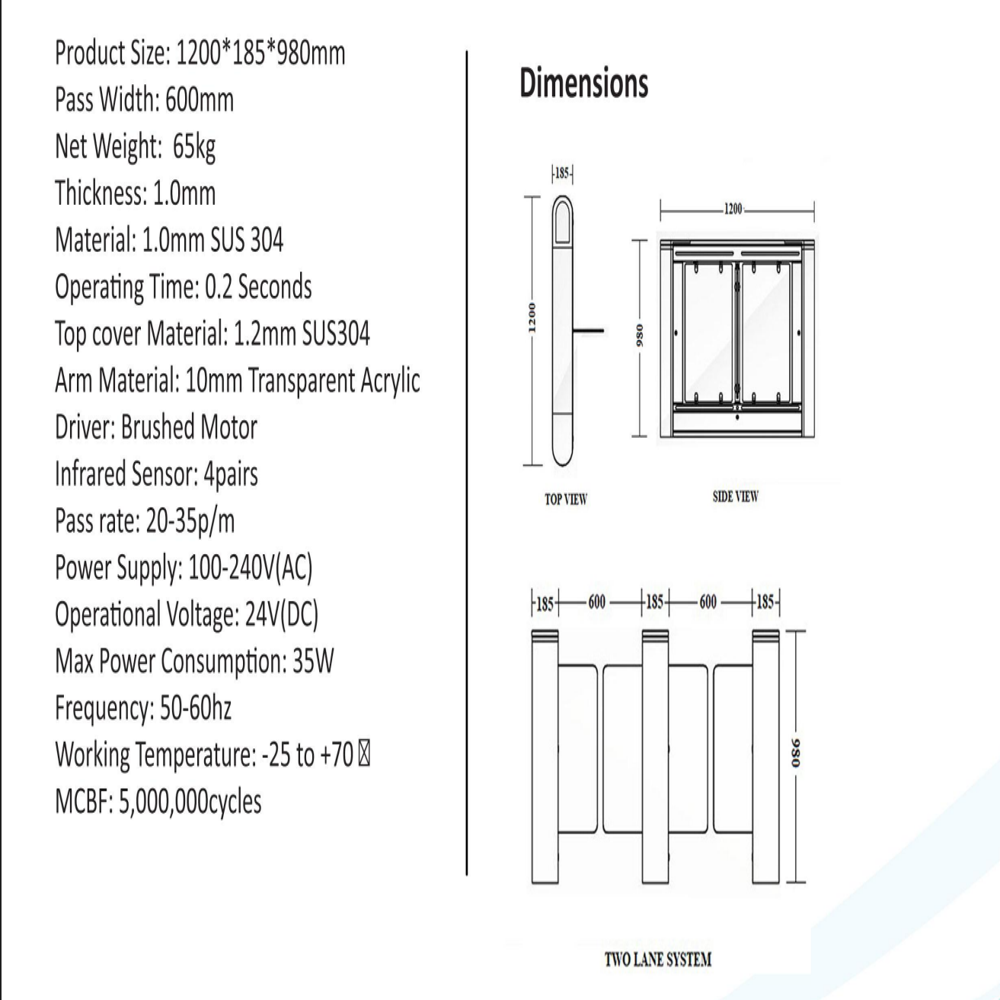 eSSL SB-ES-3012-2 Multi Lane Swing Barrier