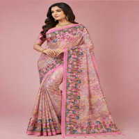 Ladies Party Wear Sarees - Color: Pink With Multicolor Floral Design