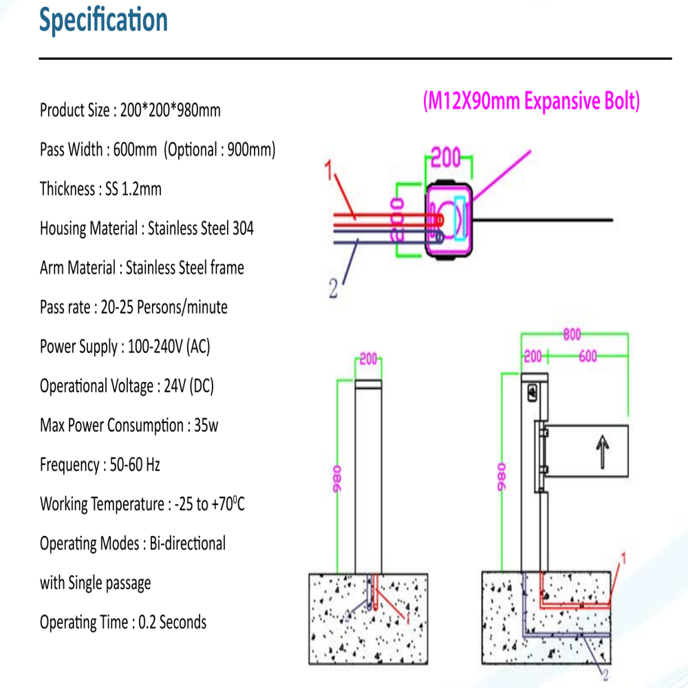 eSSL SB-SPL-310 Swing Barrier