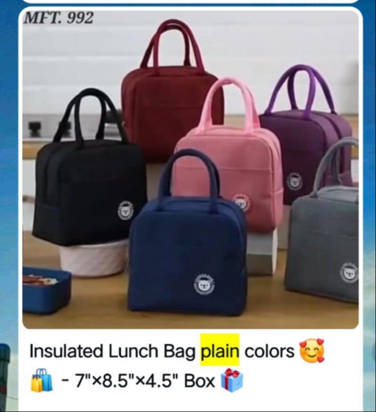 Insulated Lunch Bag Plain Colour