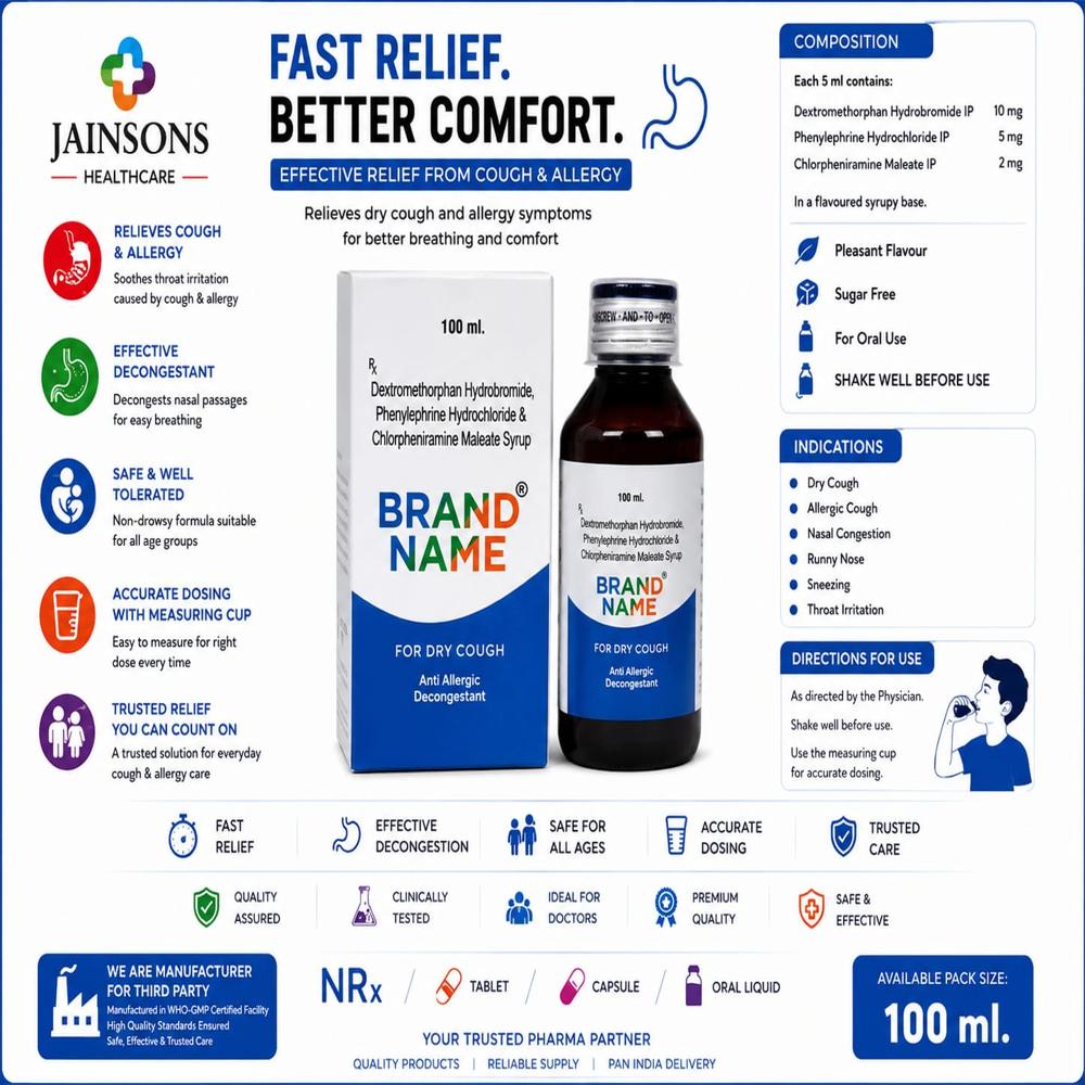 100 ml Dextromethorphan Hydrobromide Phenylephrine Hydrochloride & Chlorpheniramine Maleate Syrup Third Party Manufacturer
