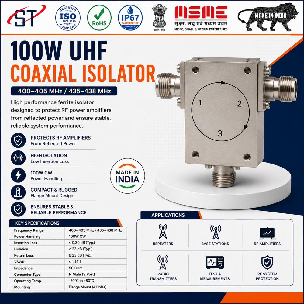 100W UHF 435 TO 438 MHz OR 400 TO 405 MHz Isolator
