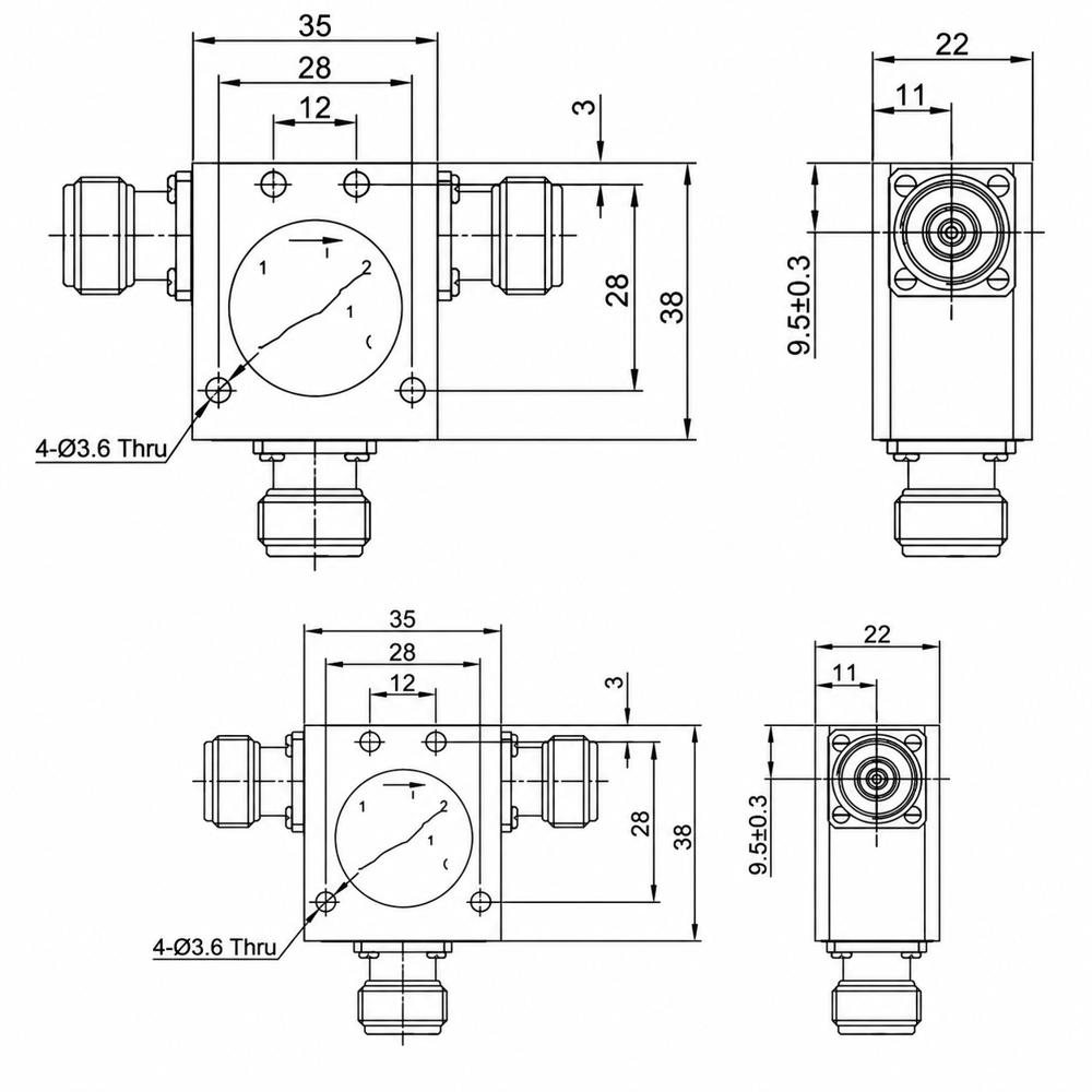 100W UHF 435 TO 438 MHz OR 400 TO 405 MHz Isolator
