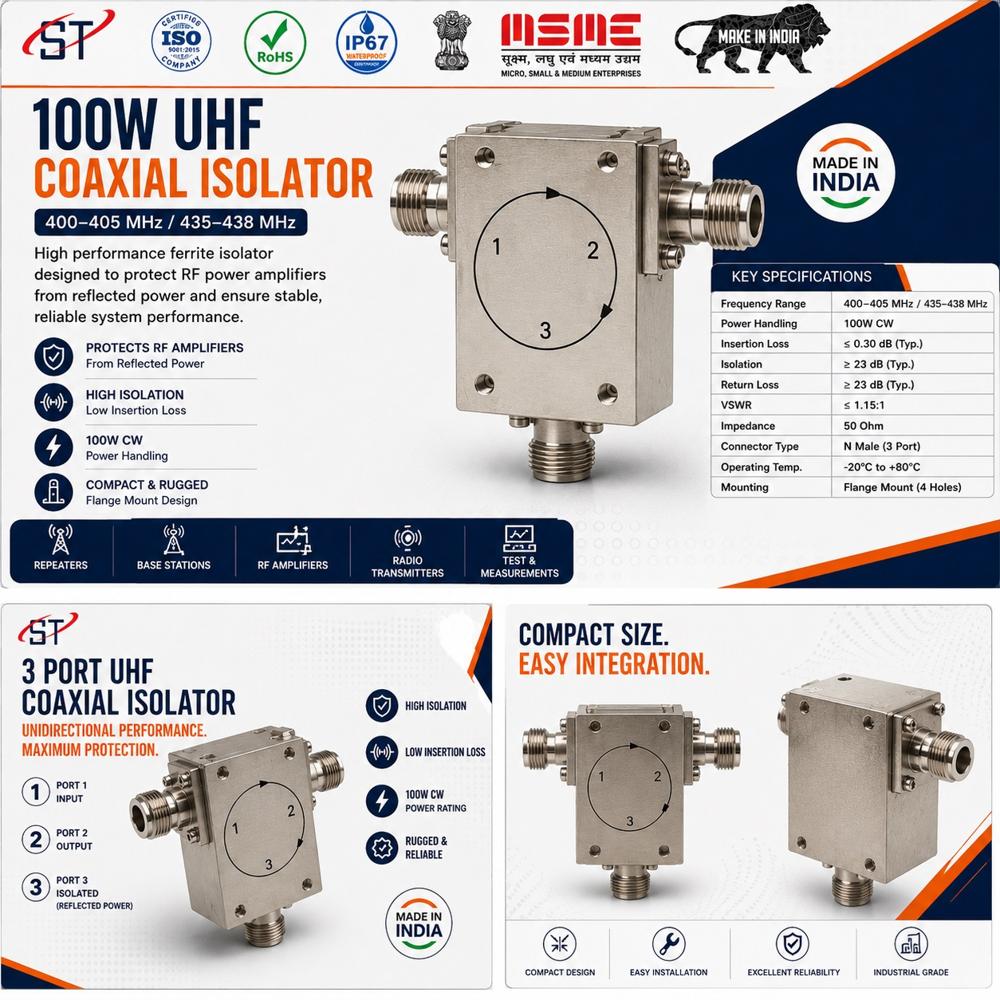 100W UHF 435 TO 438 MHz OR 400 TO 405 MHz Isolator