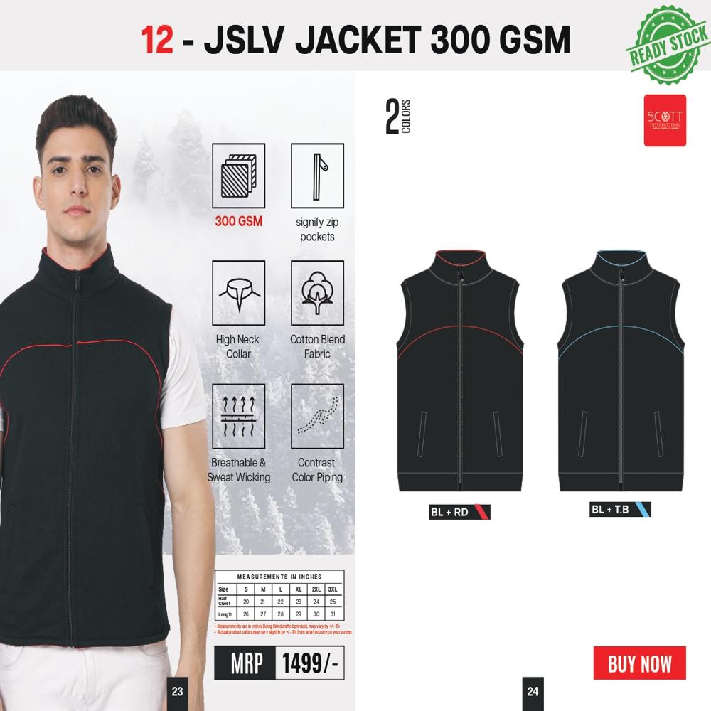 Scott Sleeveless Jacket - Fleece/cotton Blend, Medium Chest 38", Black With Red Piping | Machine-stitched, Lightweight, Breathable Mock Neck