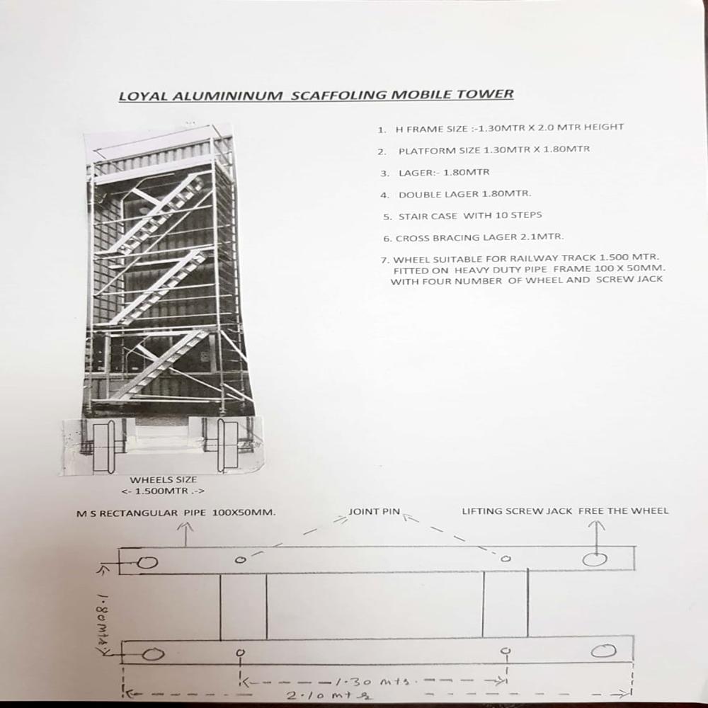 Wheel Mounted Scaffolding Tower - Color: Aluminium/silver