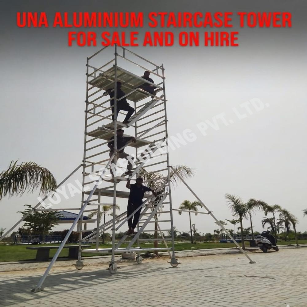 Portable Aluminum Scaffolding Platform - Color: Metallic Silver With Red Accents