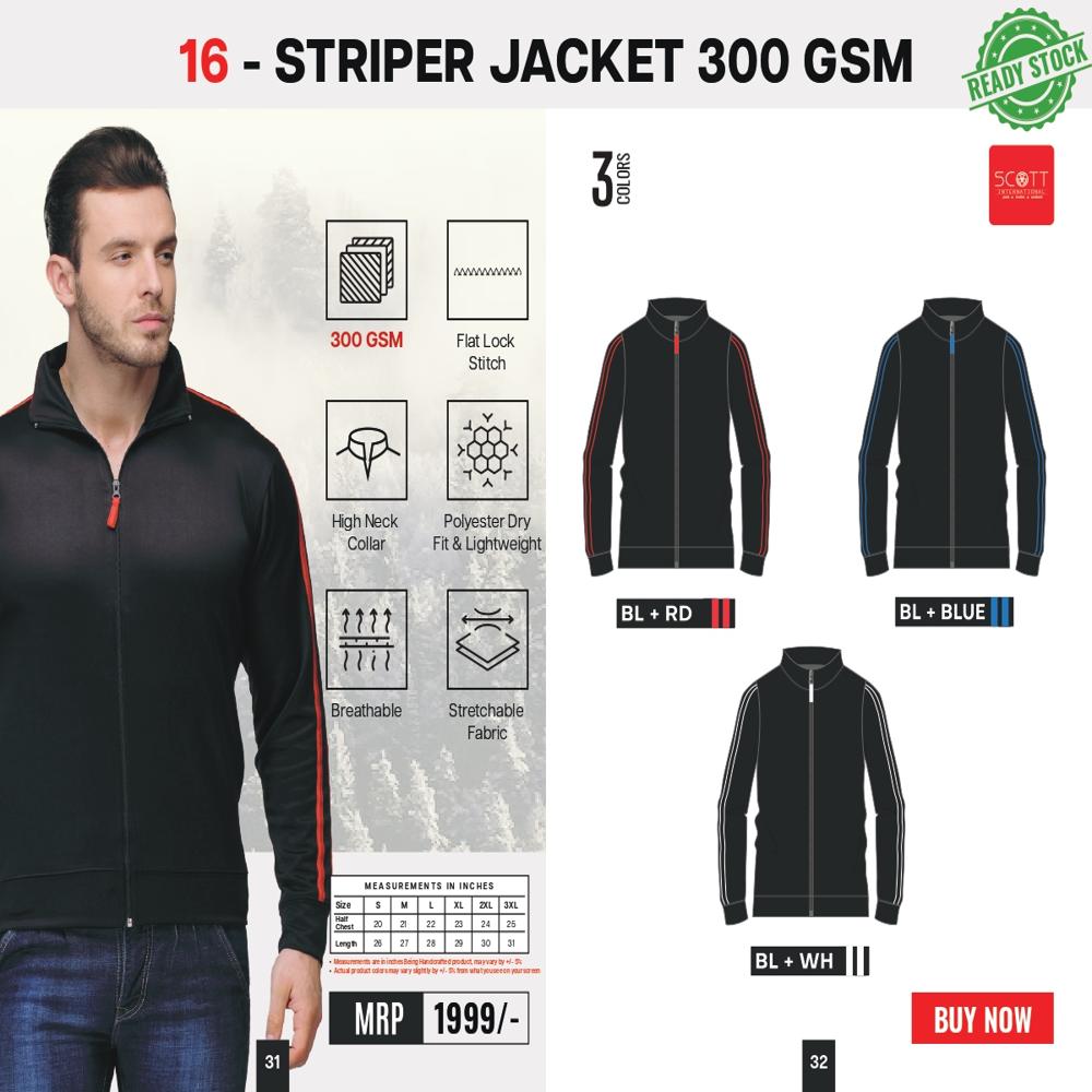 Scott Striper Jacket - Polyester Blend, Medium/large, Black With Red Stripes | Athletic Fit, Full Zip, Ribbed Hem And Cuffs