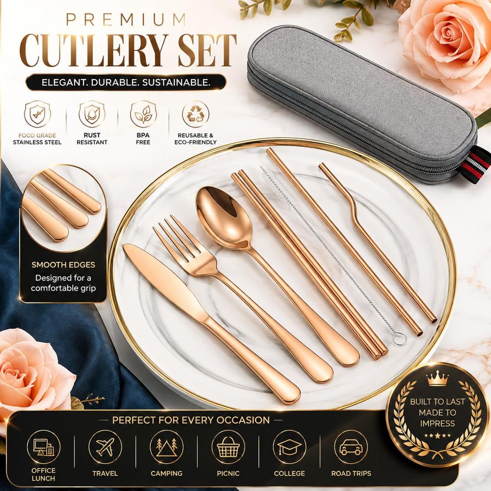 Portable Utensils Flatware Set - Stainless Steel, Various Sizes , Modern Design With Polished Finish, Compact For Travel And Picnics