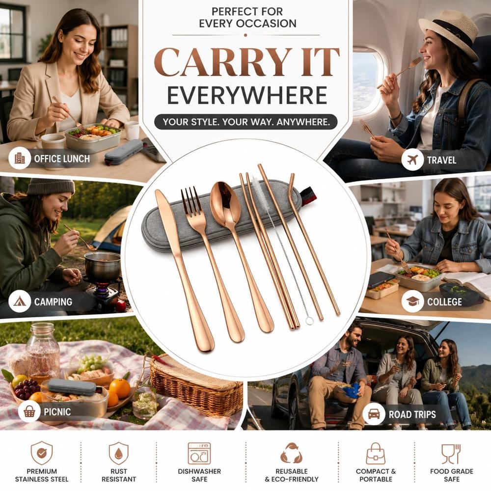 Portable Utensils Flatware Set - Stainless Steel, Various Sizes , Modern Design With Polished Finish, Compact For Travel And Picnics