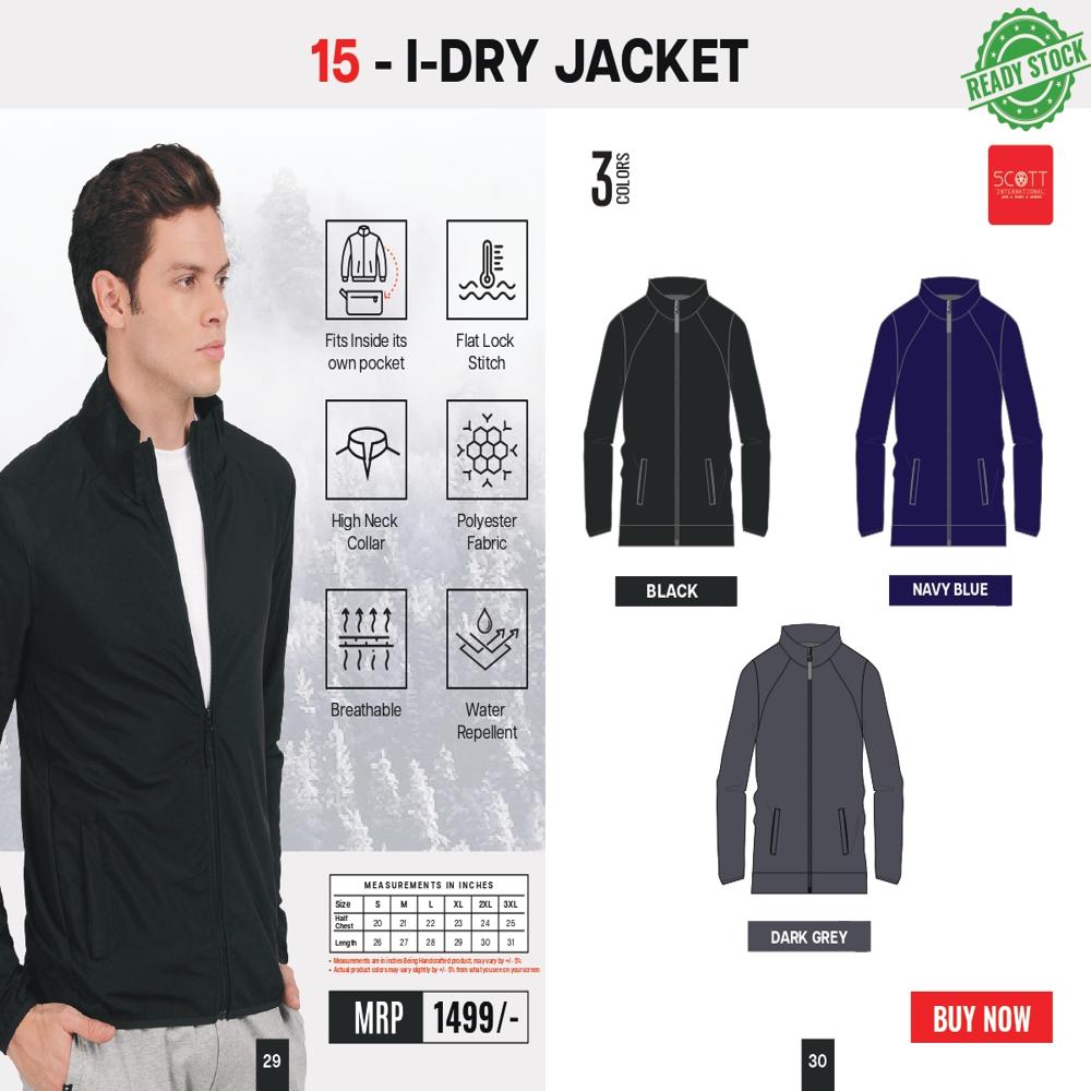 Scott I-dry Jacket - Polyester, Regular Fit, Grey | I-dry Water Resistant, Breathable, Two Zipper Pockets