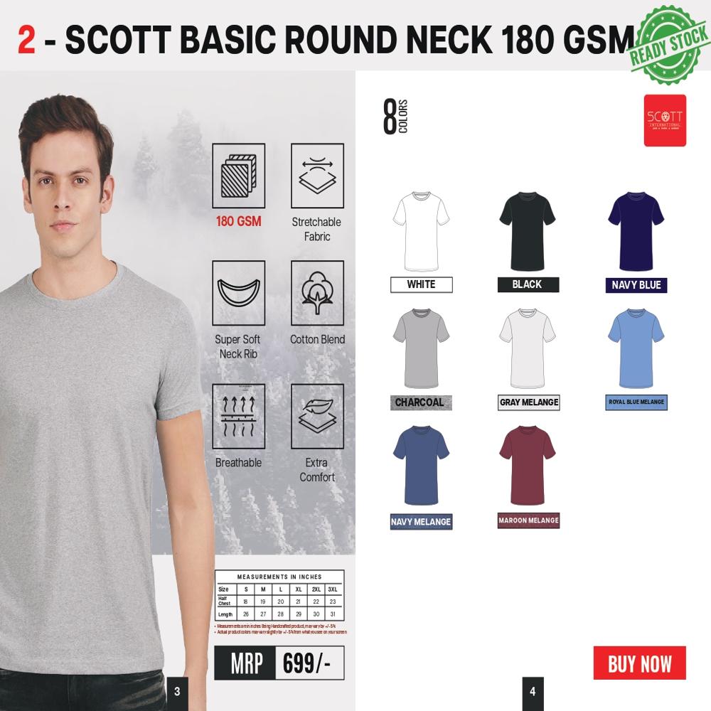 Scott Basic Round Neck T-shirts - Cotton, S-xxl, Black Grey Navy | Breathable Soft Fabric, Regular Fit, Half Sleeve