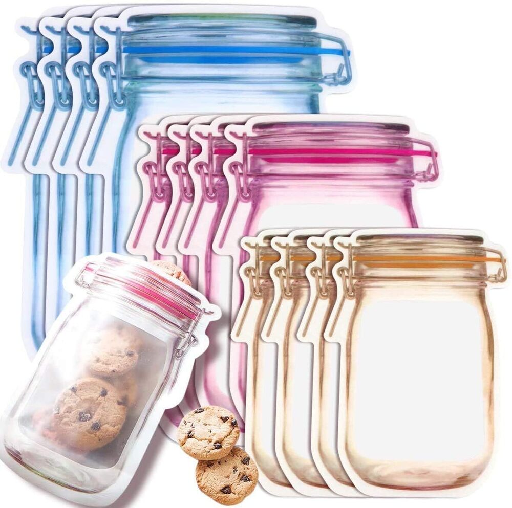 Mason Jar Bottle Bags Plastic Storage Pouch - 3 PC