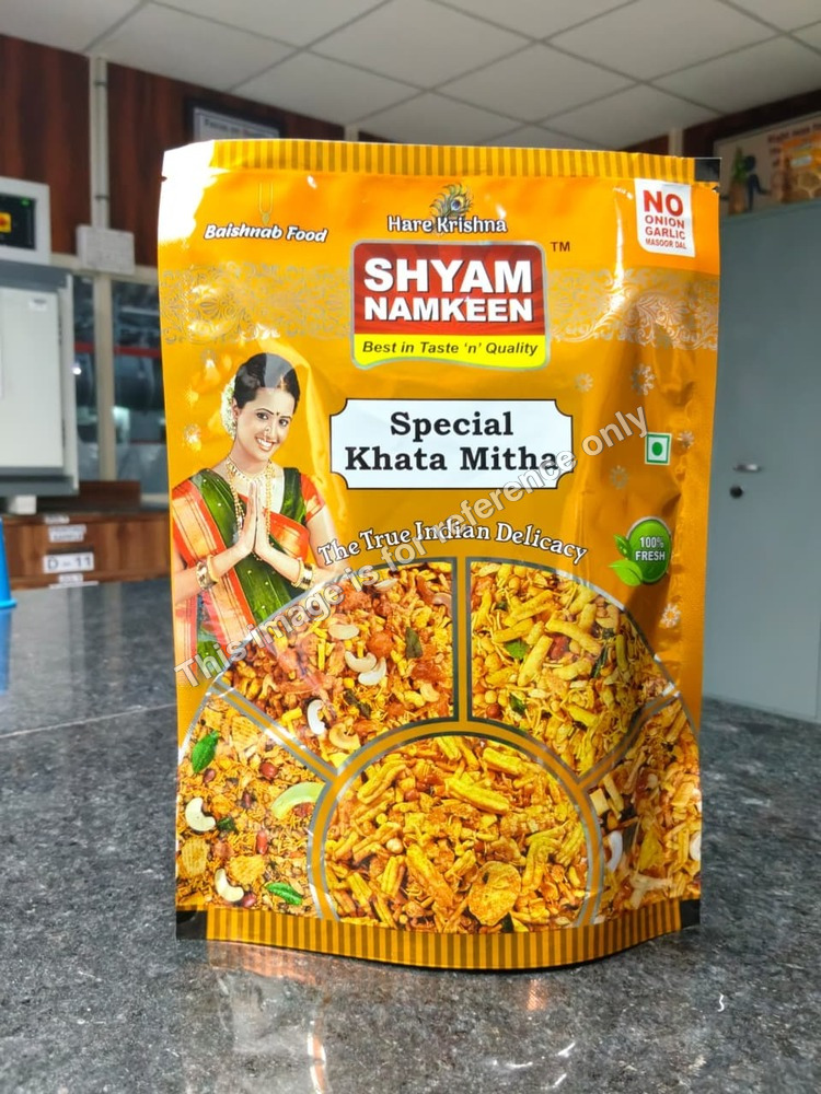 Namkeen Special Khata Mitha Laminated Pouches - Color: Yellow/Multicolor Printed