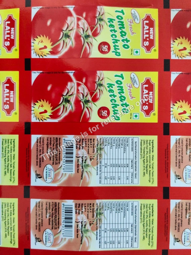 Tomato Ketchup Laminated Pouches - Color: Red With Yellow And Green Design