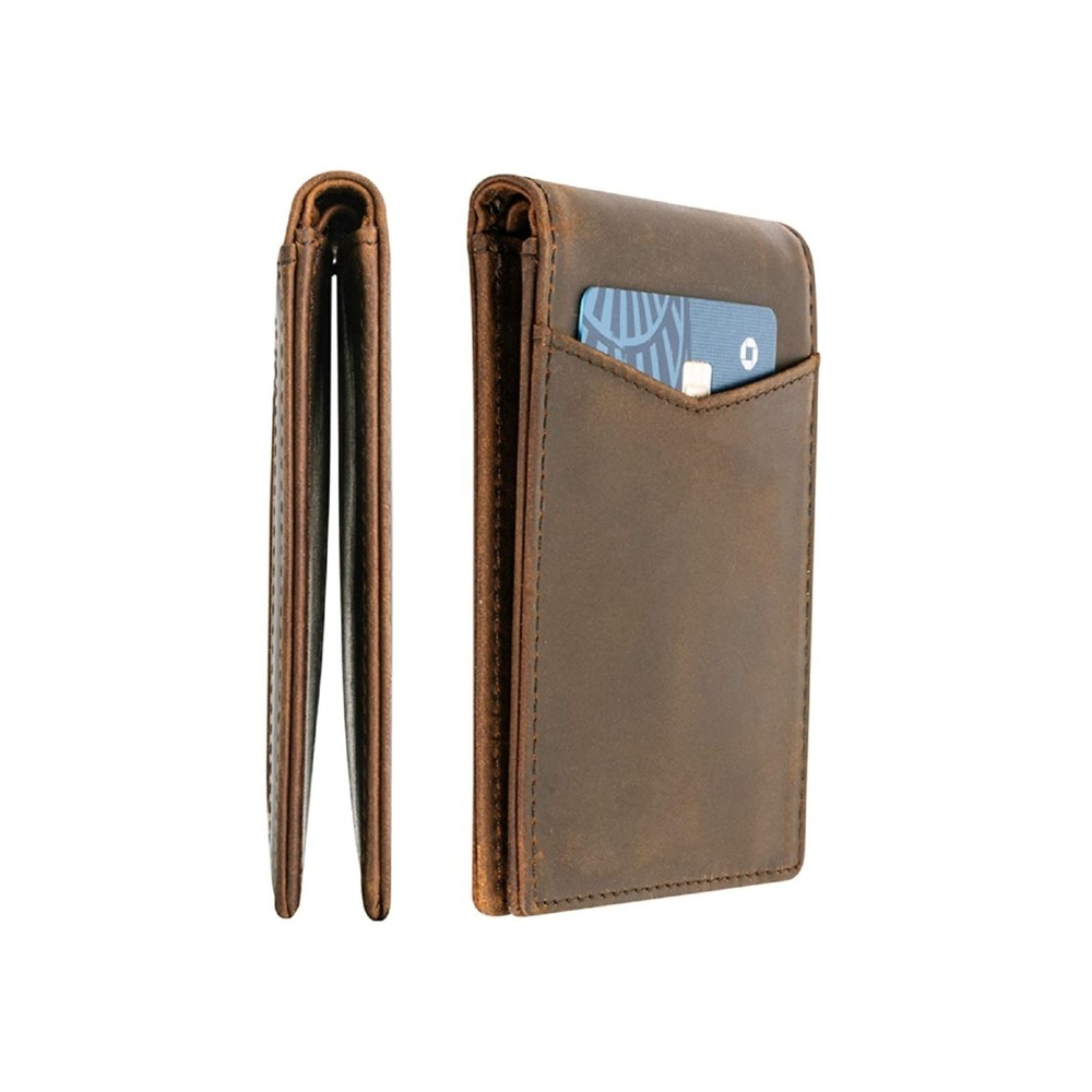 NH004 Mens Premium Hunter Leather RFID Protected Bi Fold Wallet