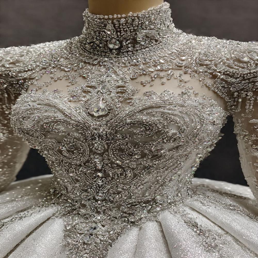 Royal Crystal High Neck Luxury Bridal Wedding Ball Gown