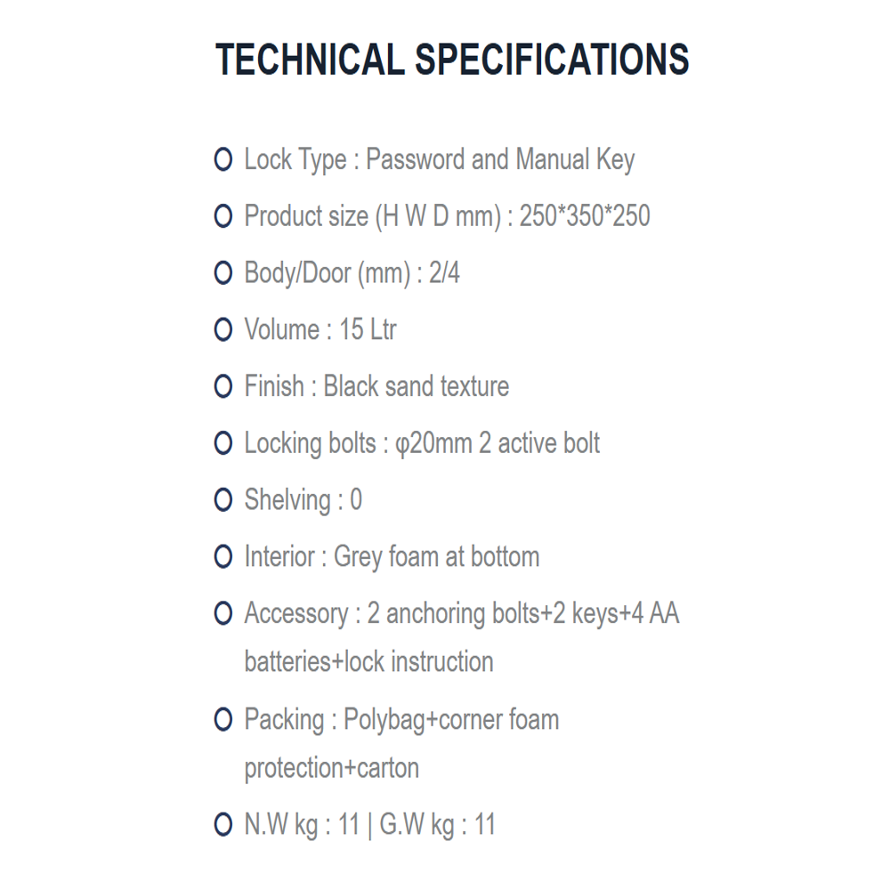 Essl Safe-101 - Data Capacity: Volume: 15 Litres