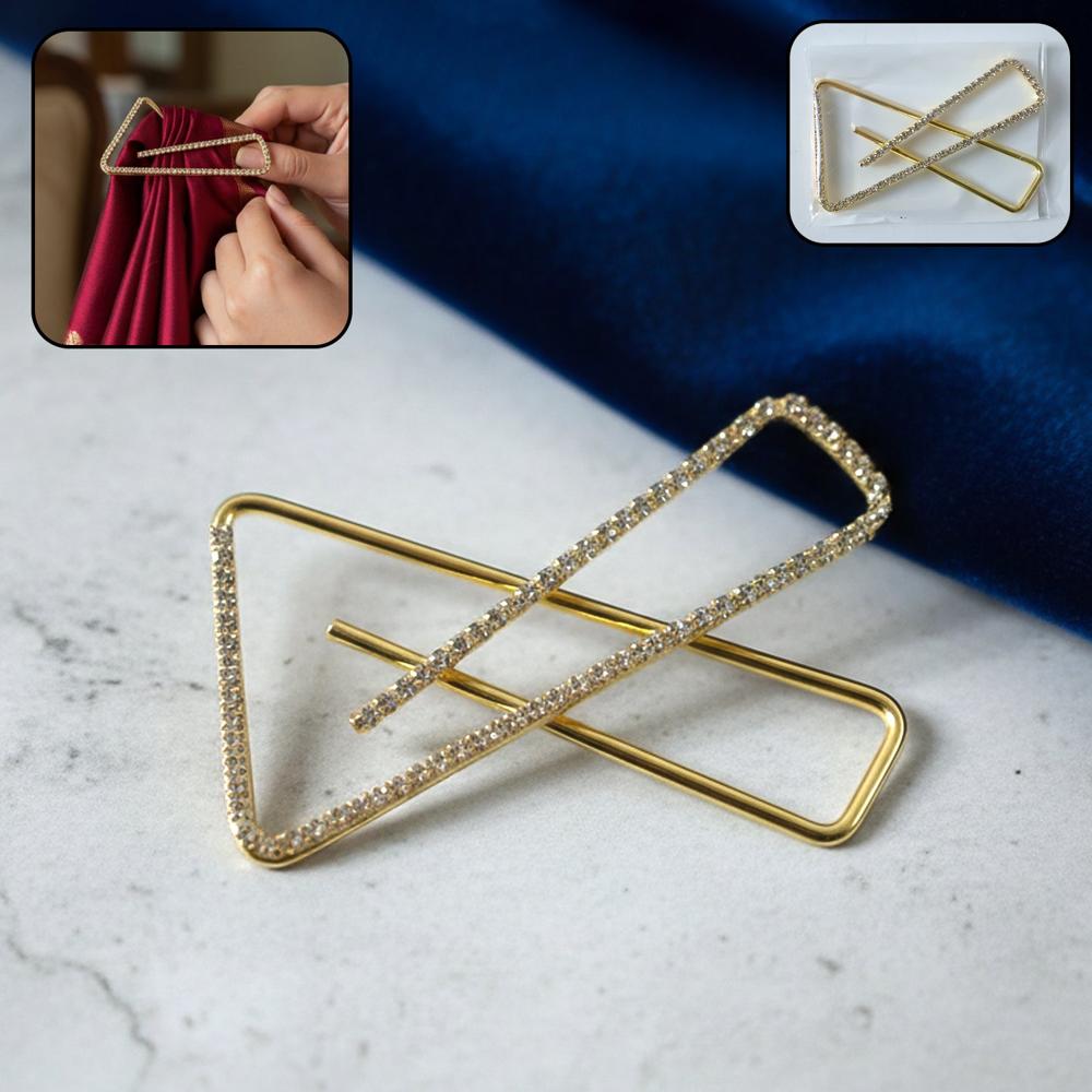 Premium Golden Crystal Triangle Saree Safety Pin Brooch (1 Pc) - Application: As Per Product Requirement