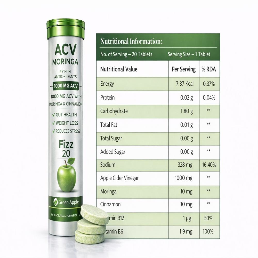 ACV Moringa effervescent tablet green apple