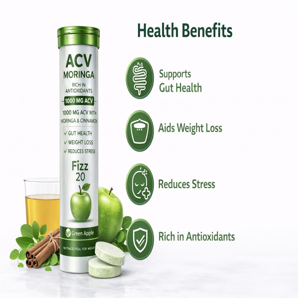 ACV Moringa effervescent tablet green apple