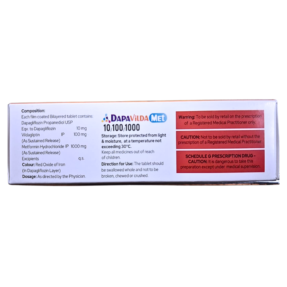 Dapagliflozin 10 mg,Vildagliptin SR 100 mg And Metformin SR 1000 mg Tablets